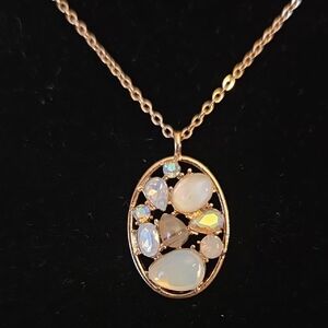 Vintage Gold Pendant Necklace with Opalescent Stones